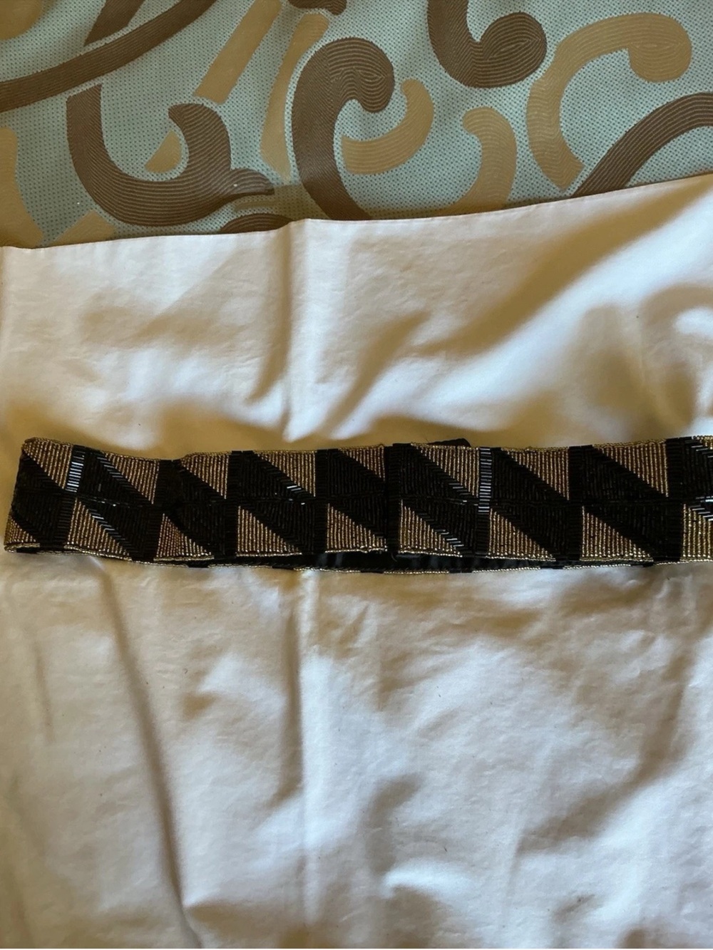 Ginnie Johansen Beaded Stretch Waist Belt in Black and Gold